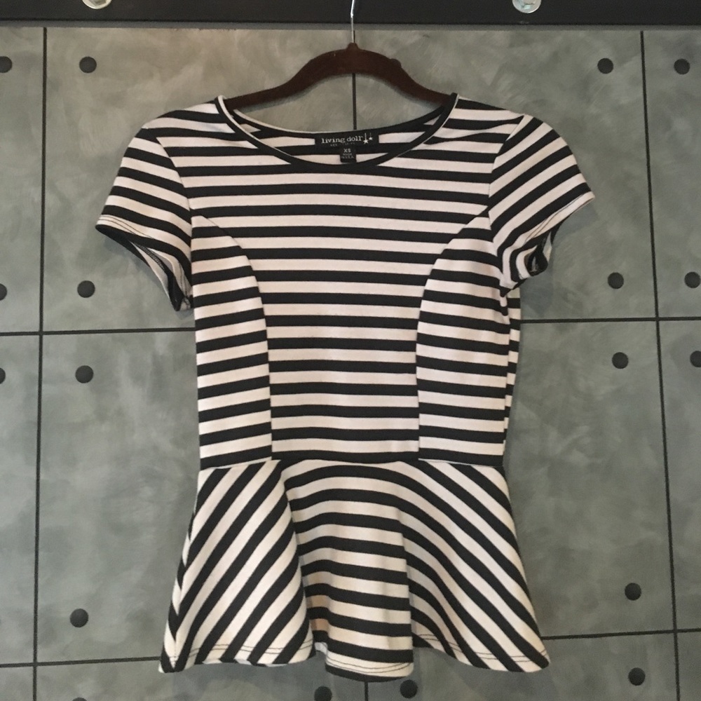 Black/White striped peplum top